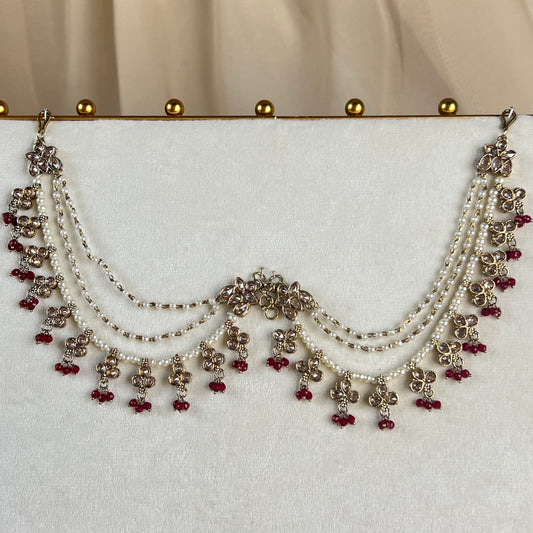 Layered Pearl Polki Bridal Attachable Ear Chains | Sahare | Earring Support