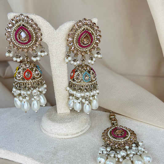Oversized Jhumka Earring & Tikka Set