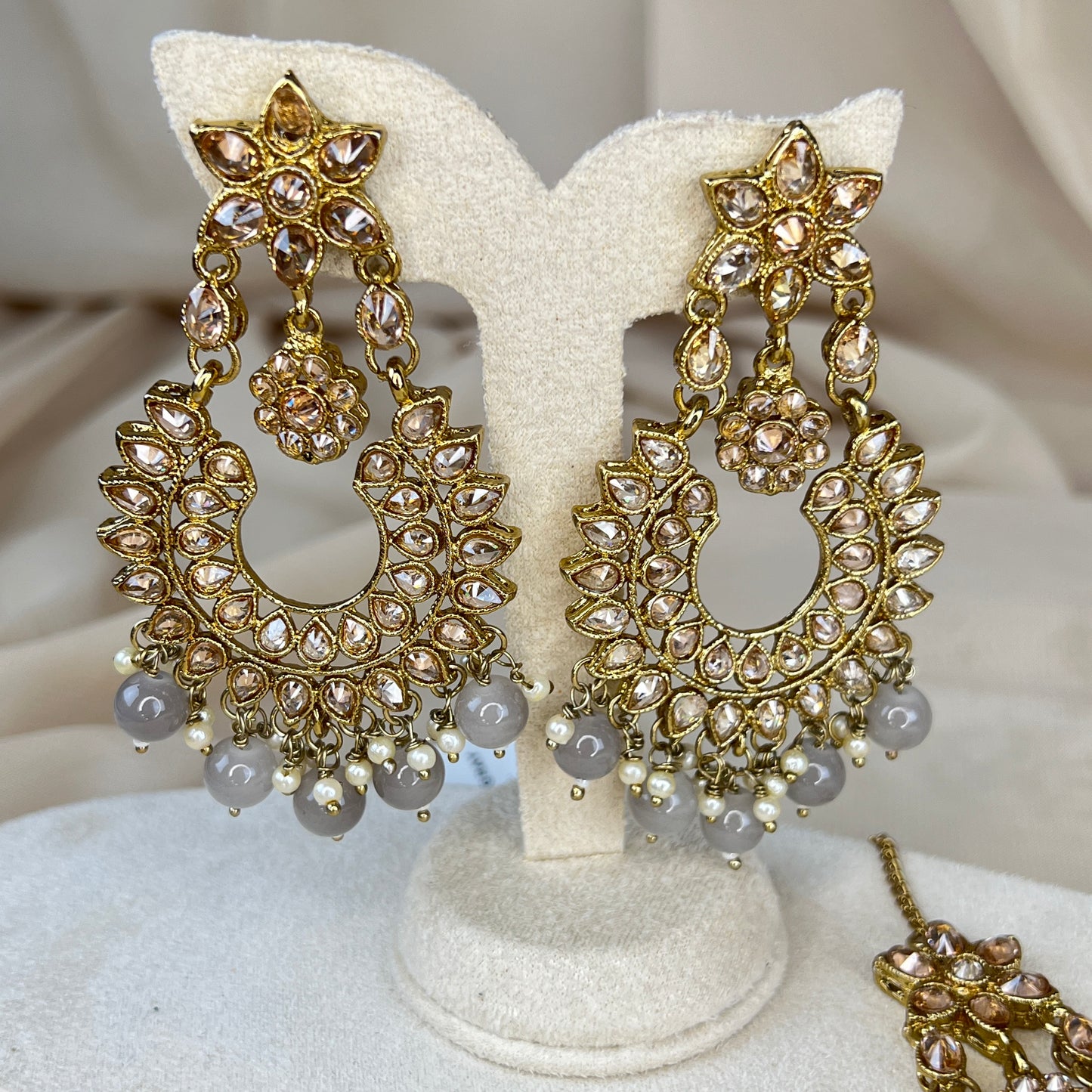 Oversized Polki Earring and Tikka Set
