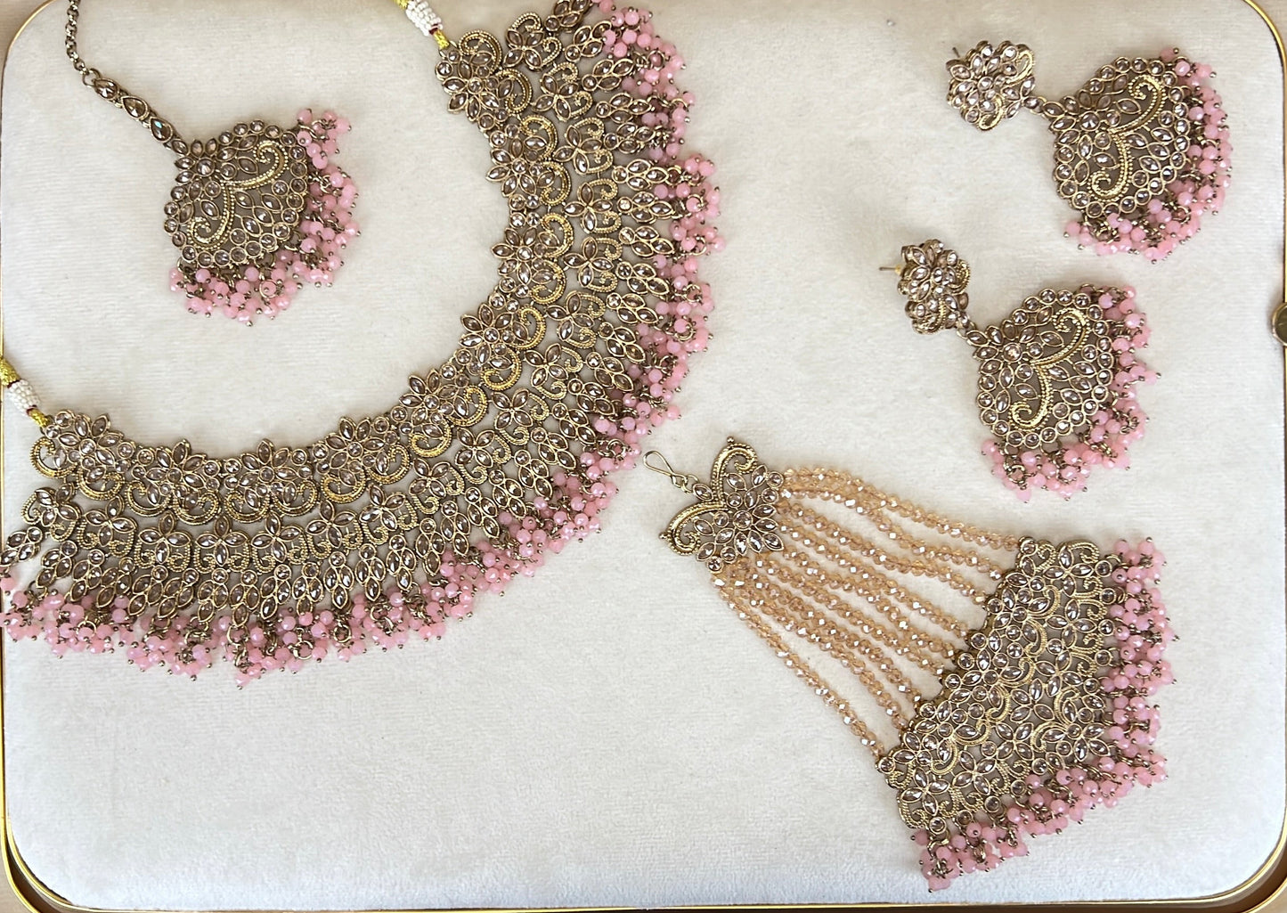 Large Bib Pakistani Style Semi Bridal Set w/Jhoomar