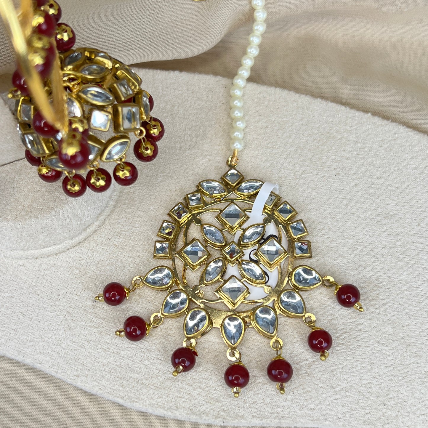 Kundan Jhumka Bali Earring and Tikka Set