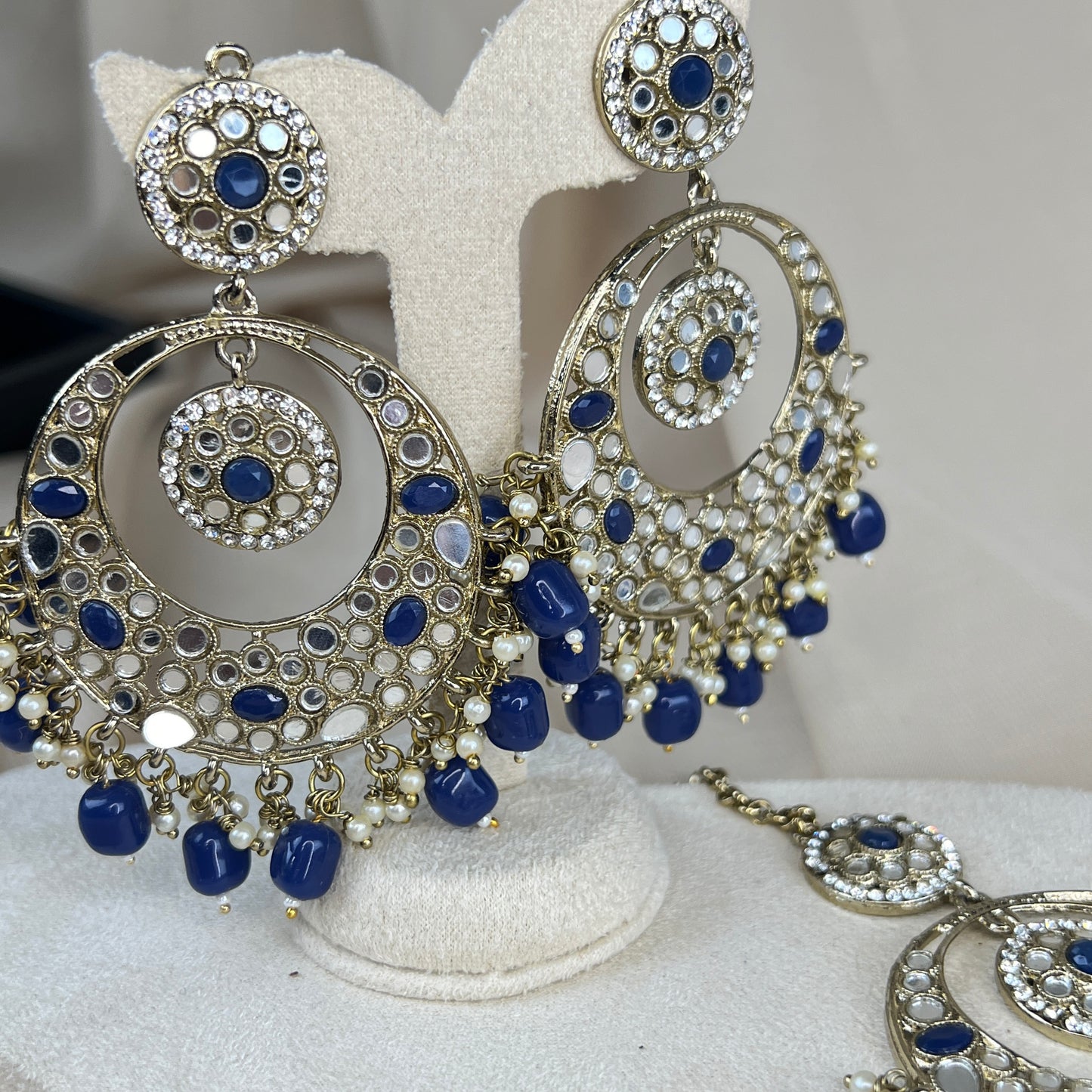 Mirrorwork Oversized Earring and Tikka Set