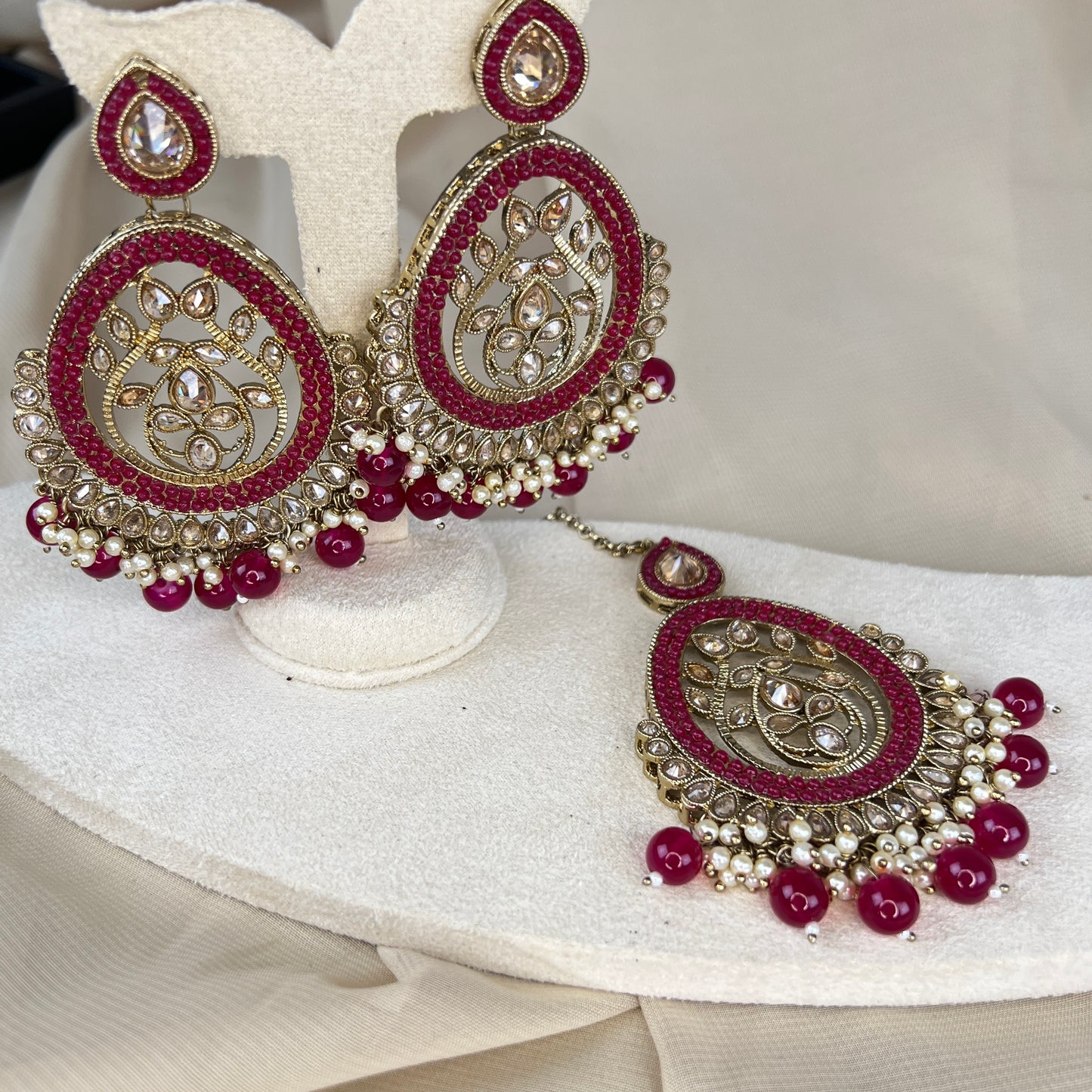 Oversized Nauratan Earring and Tikka Set