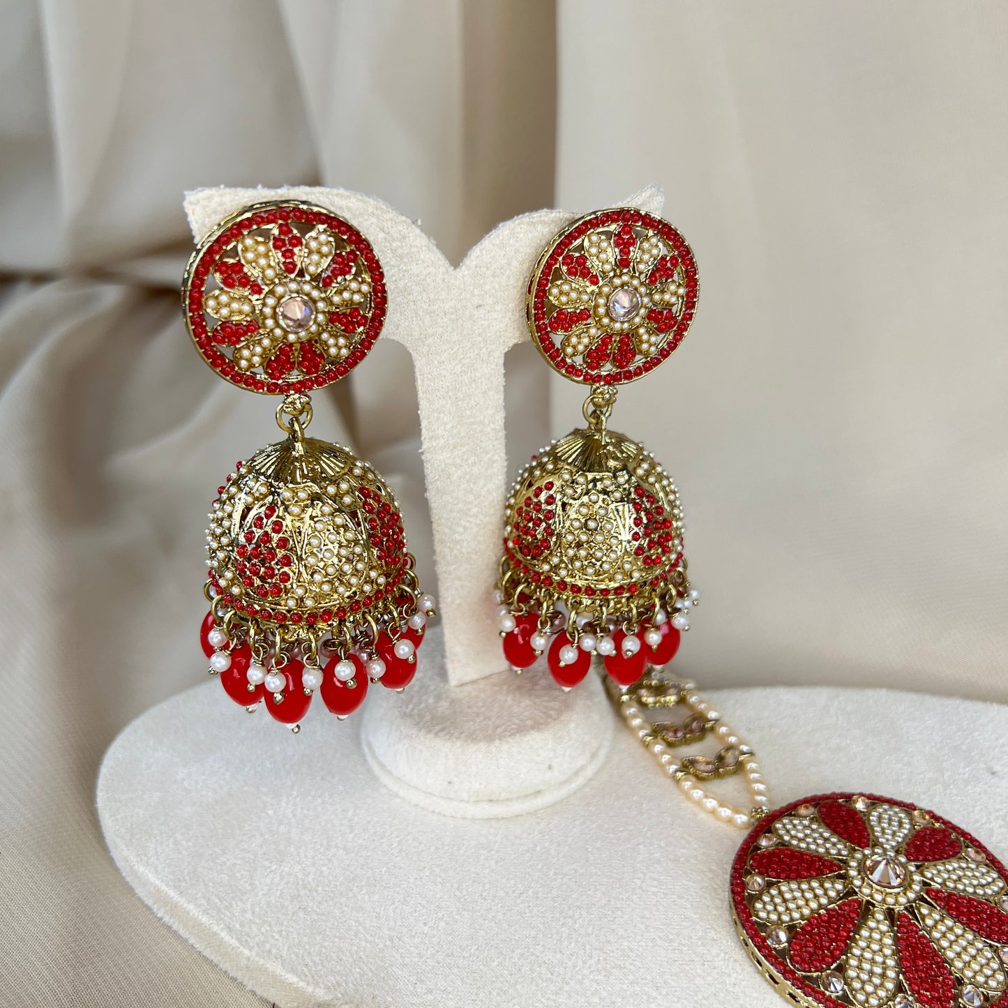 Nauratan Jhumka Oversized Earring and Tikka Set