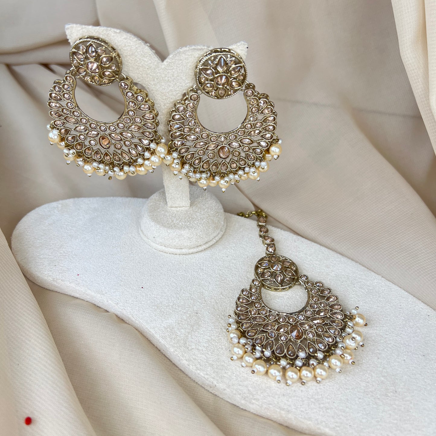 Oversized Gold Earring and Tikka Set