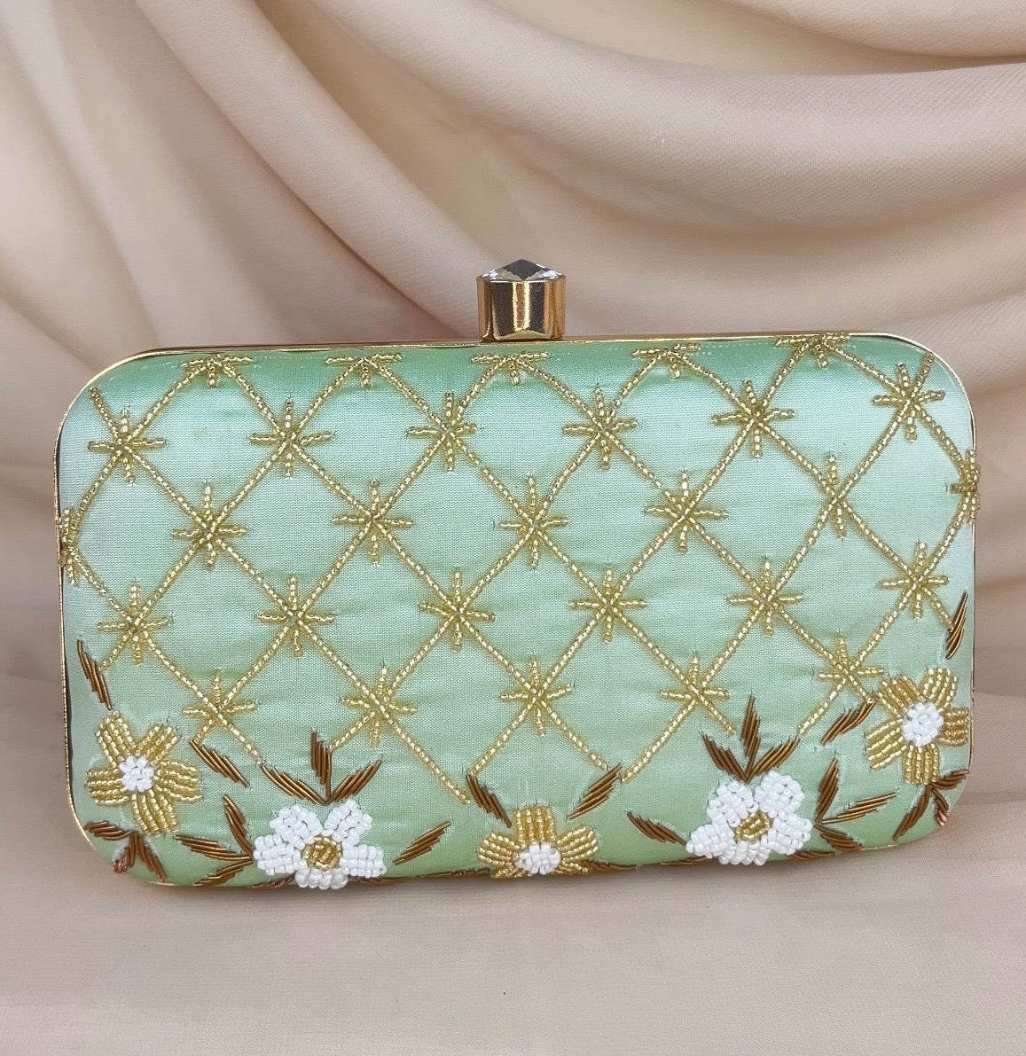 Gold Bead Embroidered Clutch