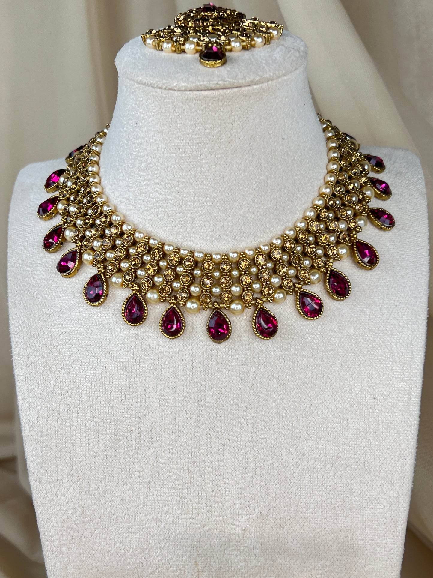Gold Choker with Earring & Tikka