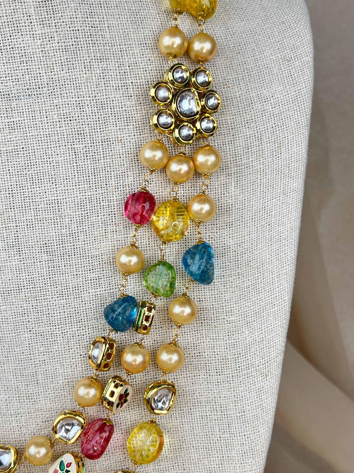 Multicolor Pearl Kundan Layer Mala | Haar | Necklace Set