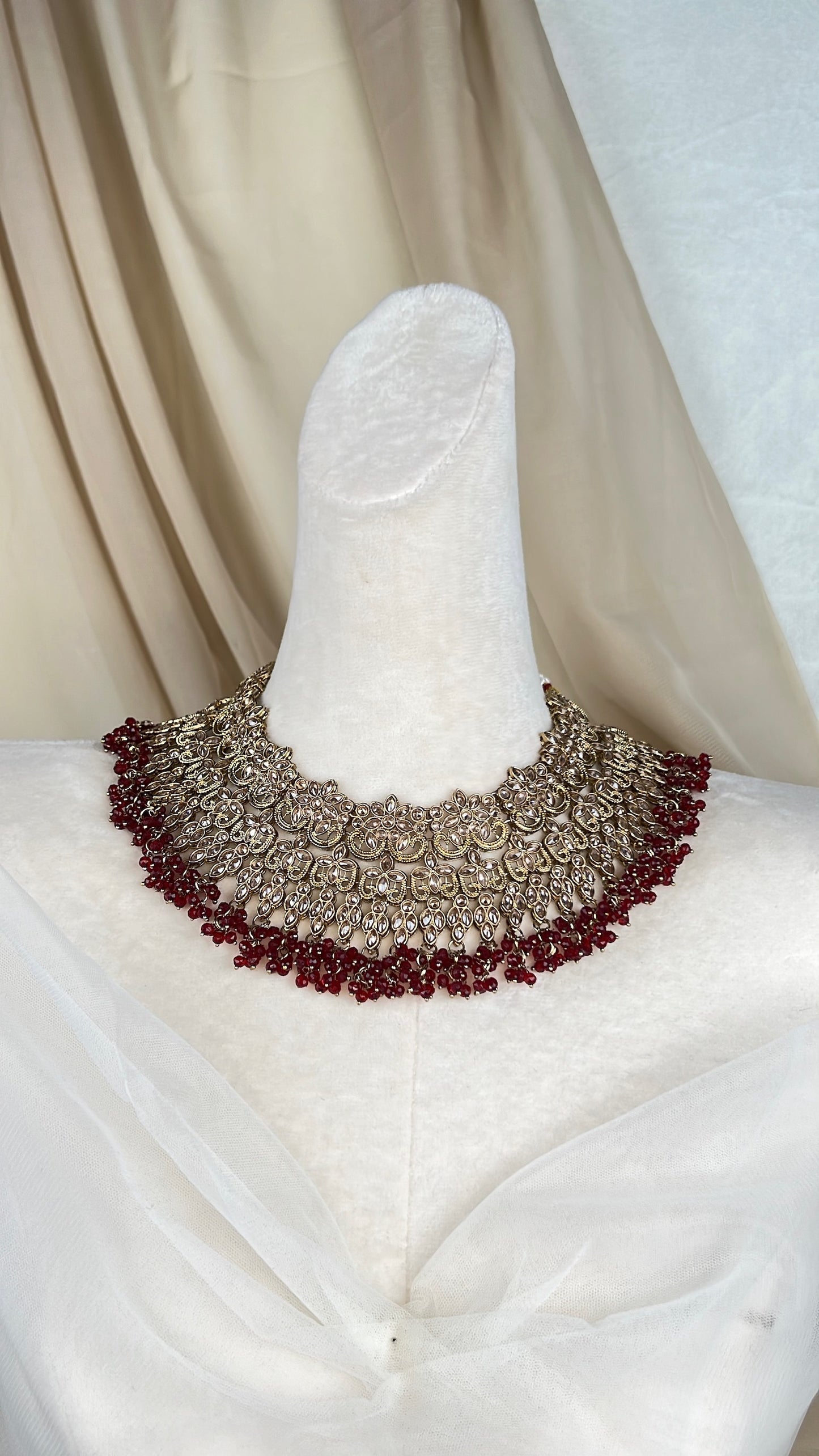 Large Bib Pakistani Style Semi Bridal Set w/Jhoomar