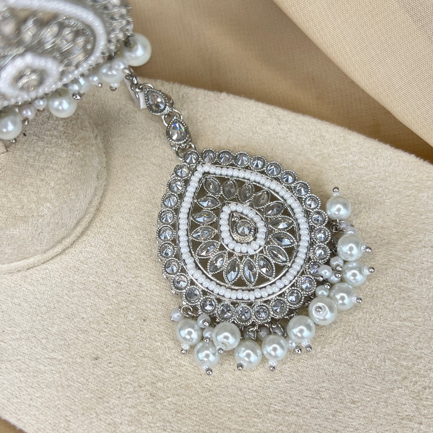 Silver Polki Earring and Tikka Set
