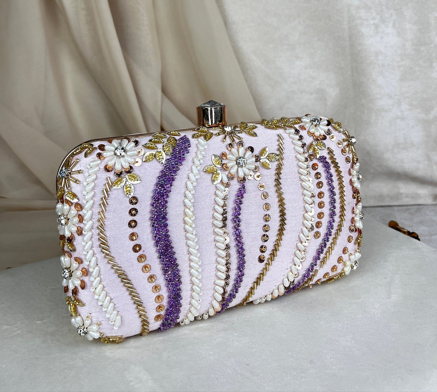 Embroidered Pearl Clutch