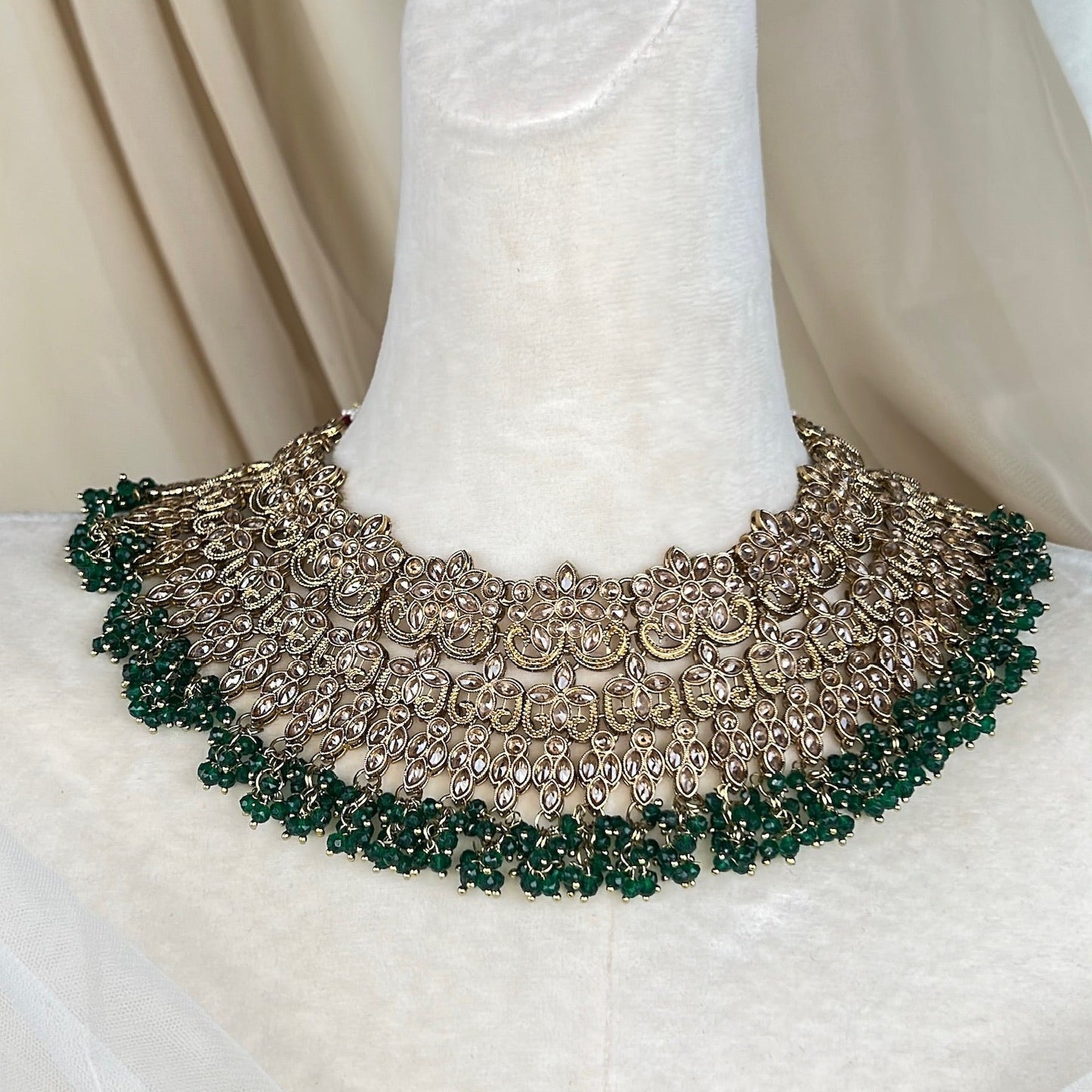 Large Bib Pakistani Style Semi Bridal Set w/Jhoomar