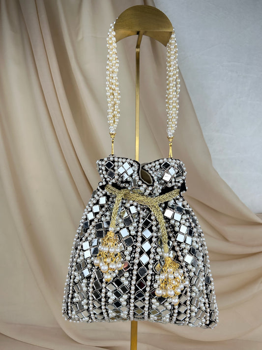 Mirror and Velvet Potli Bag