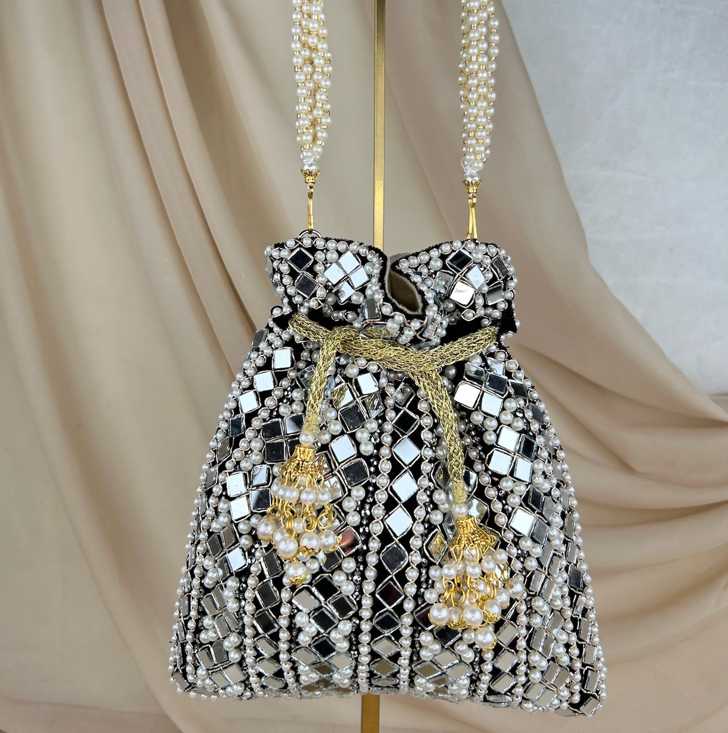 Mirror and Velvet Potli Bag