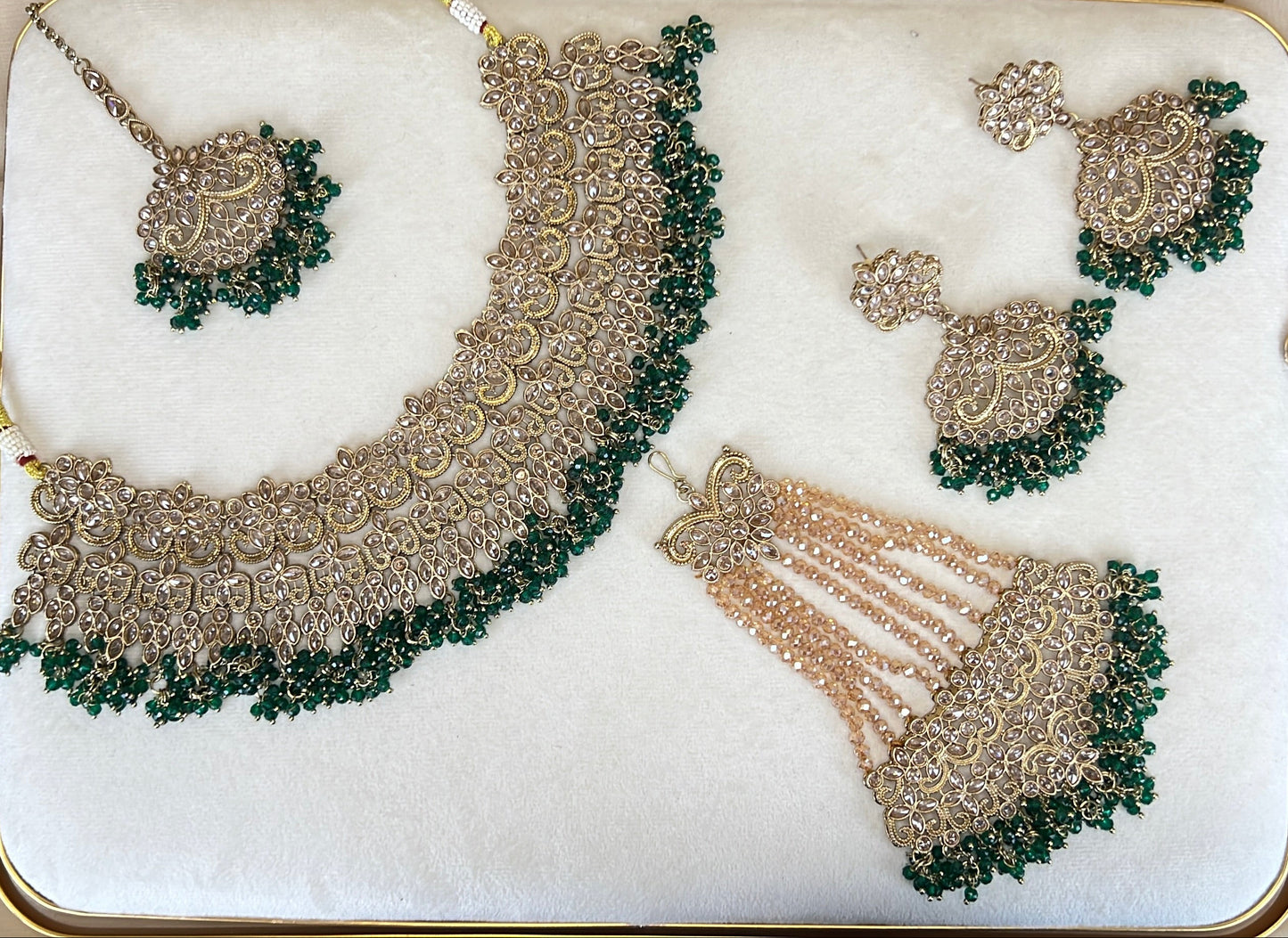Large Bib Pakistani Style Semi Bridal Set w/Jhoomar
