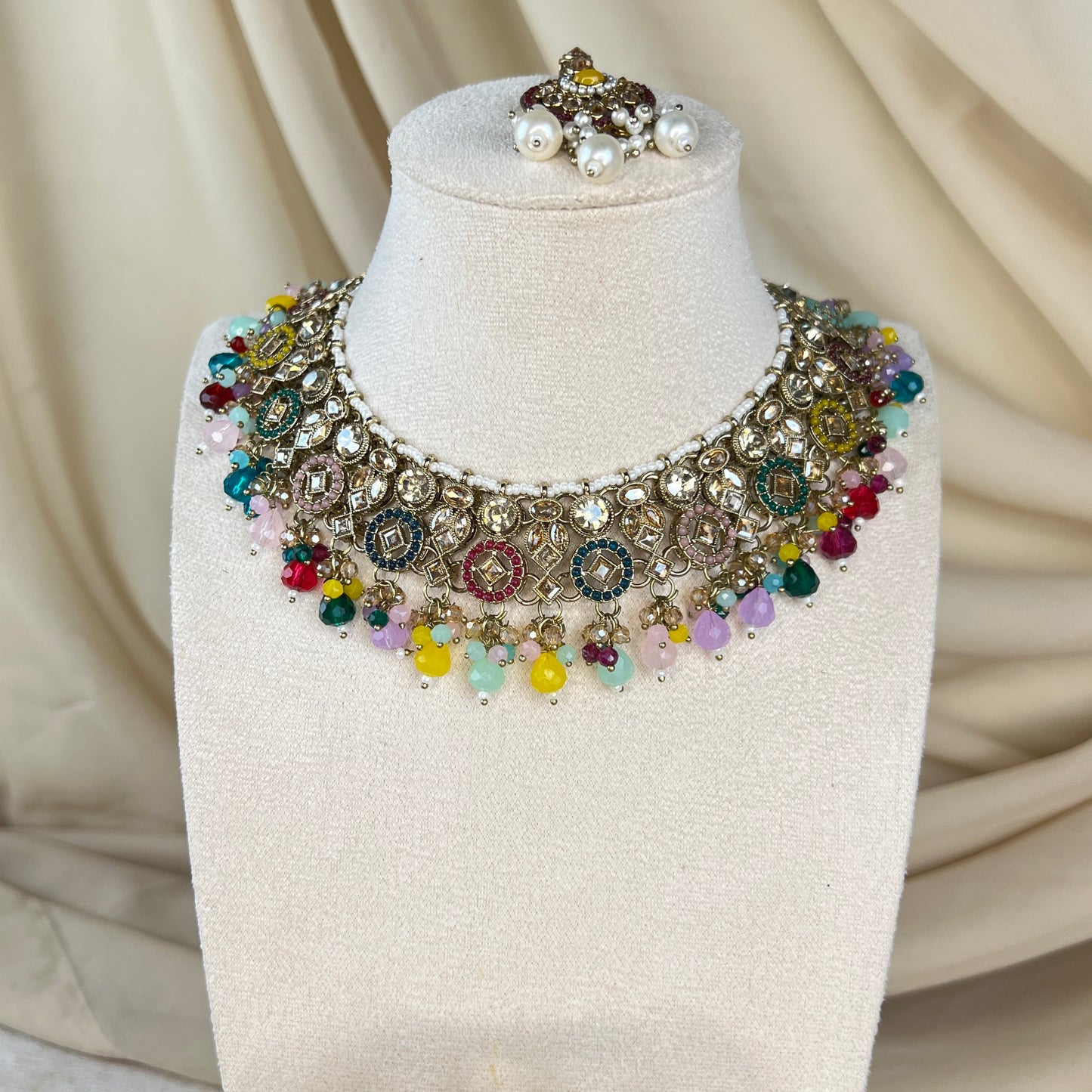 Stone Necklace set with tikka/ jhumka