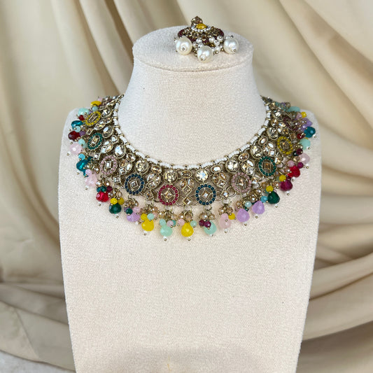 Stone Necklace set with tikka/ jhumka