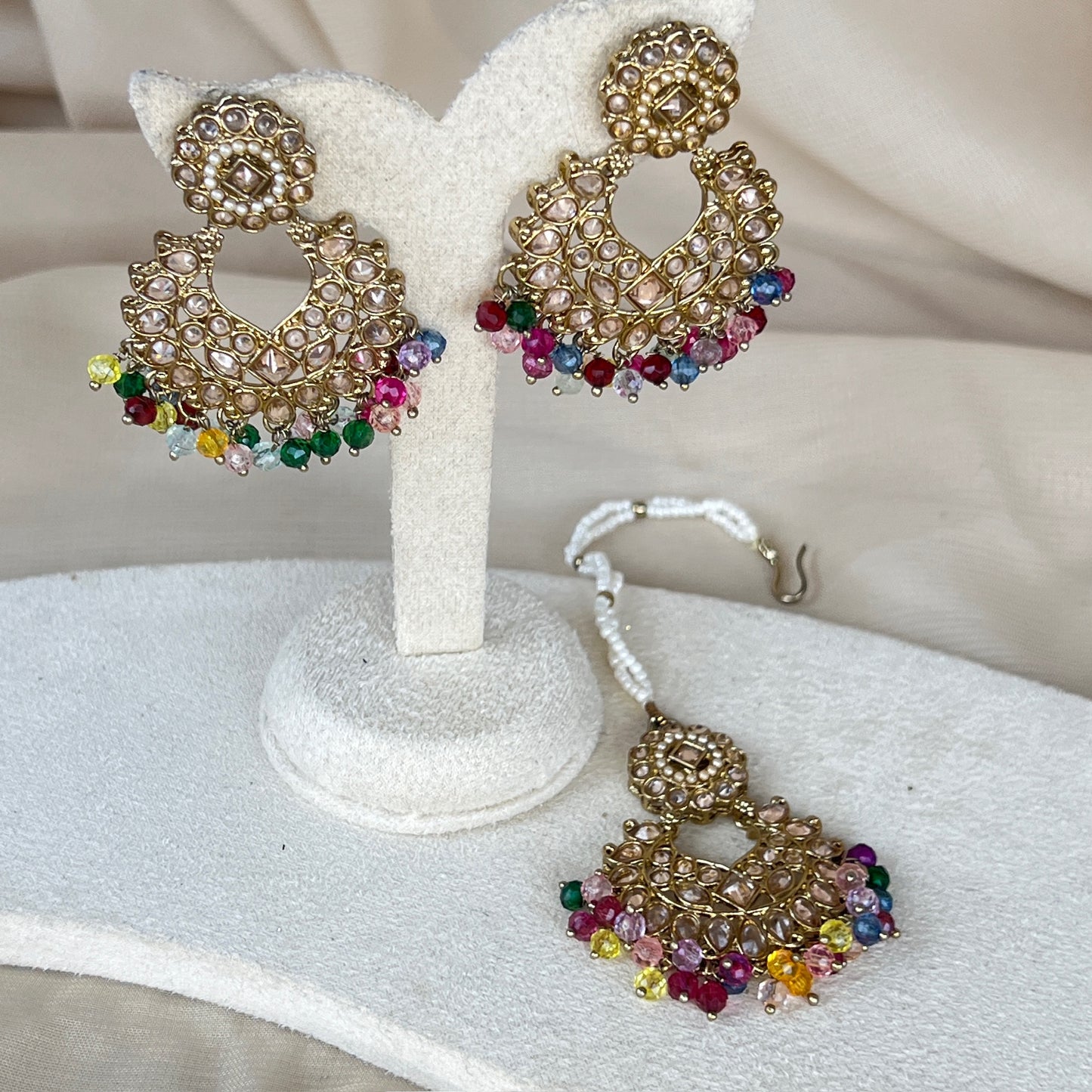 Dainty Multicolor Earring & Tikka Set