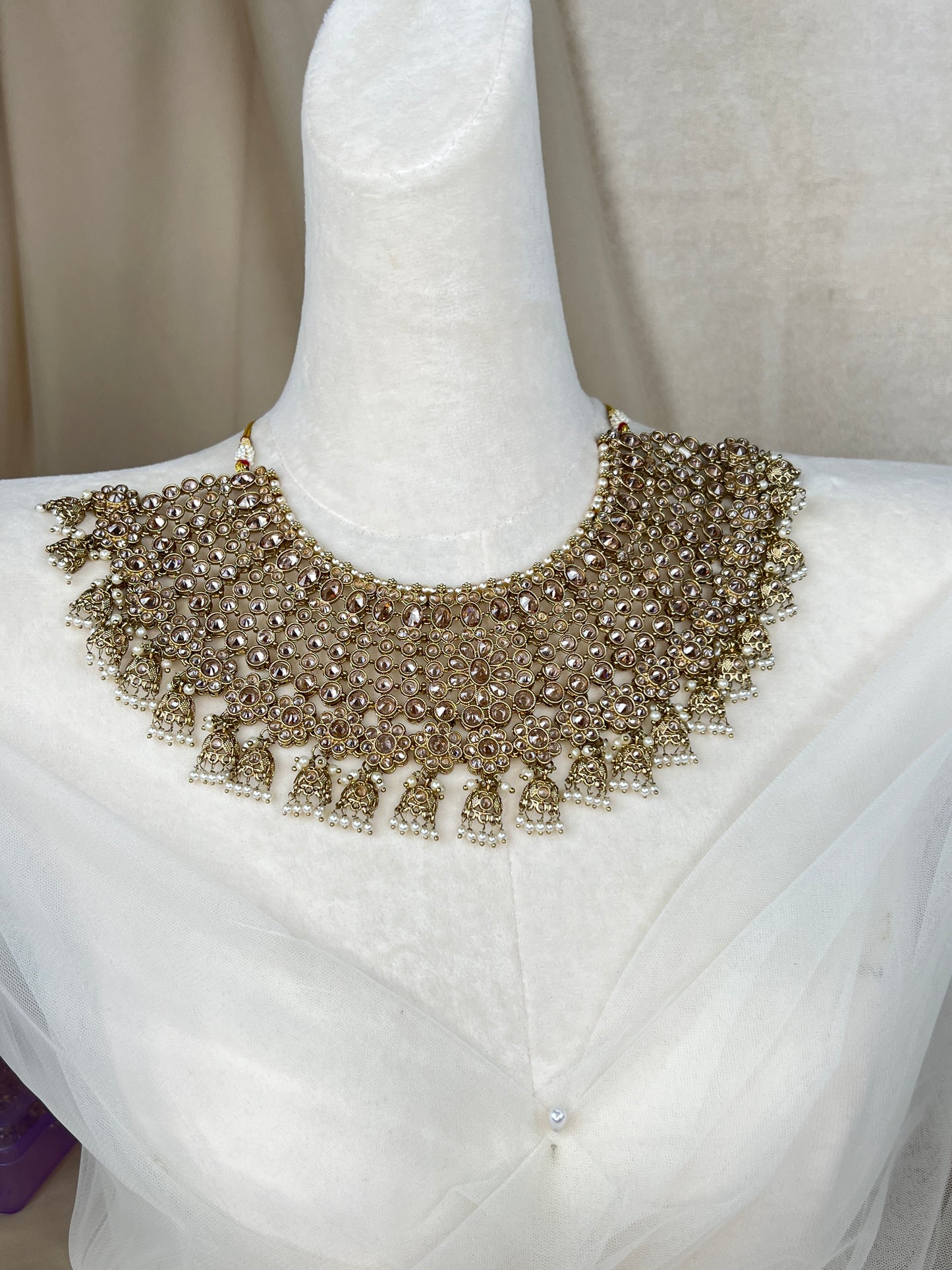 Large Semi Bridal Bib Jhumka Necklace Set