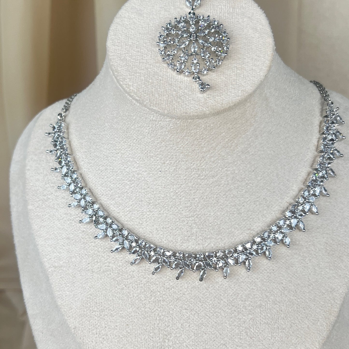 American Diamond | AD | Dainty Necklace Set w/Jhumkas
