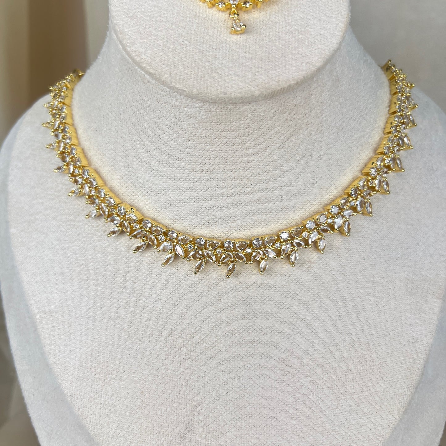 American Diamond | AD | Dainty Necklace Set w/Jhumkas