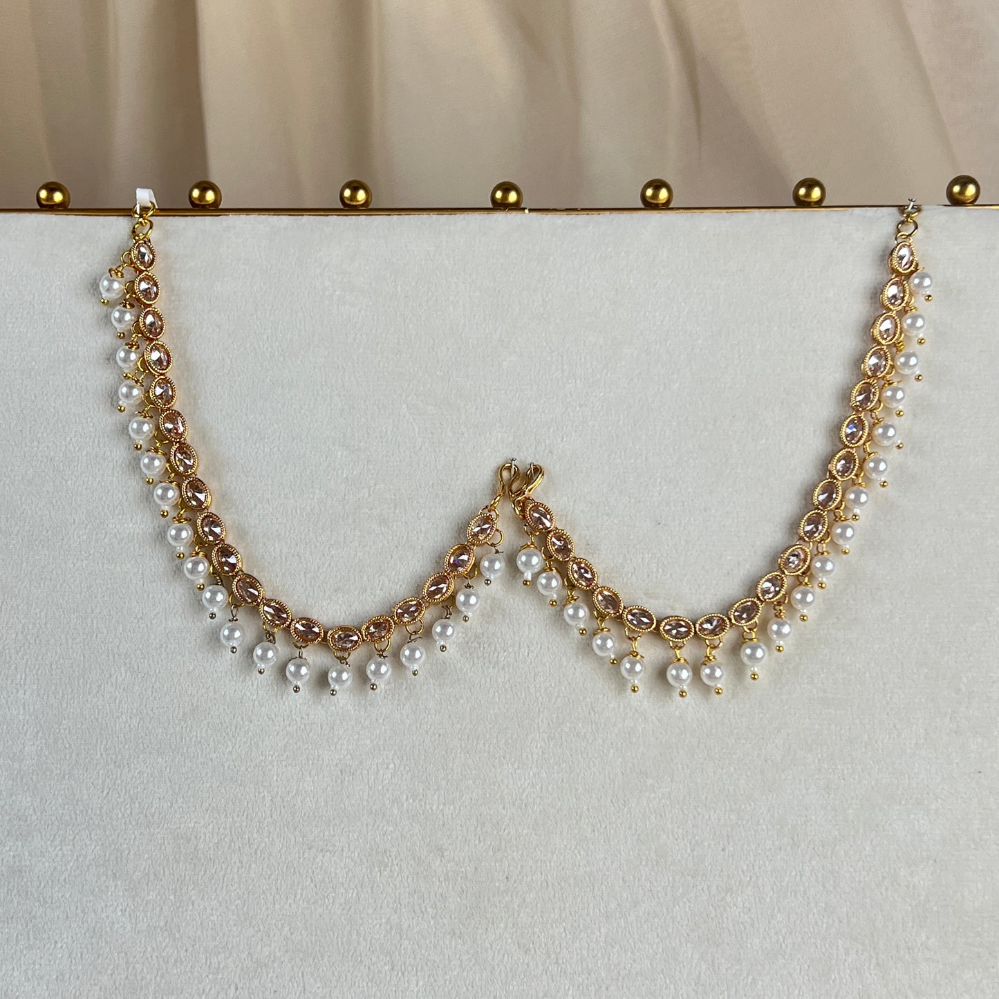 Polki Stone Pearl Attachable Ear Chains | Sahare | Earring Support