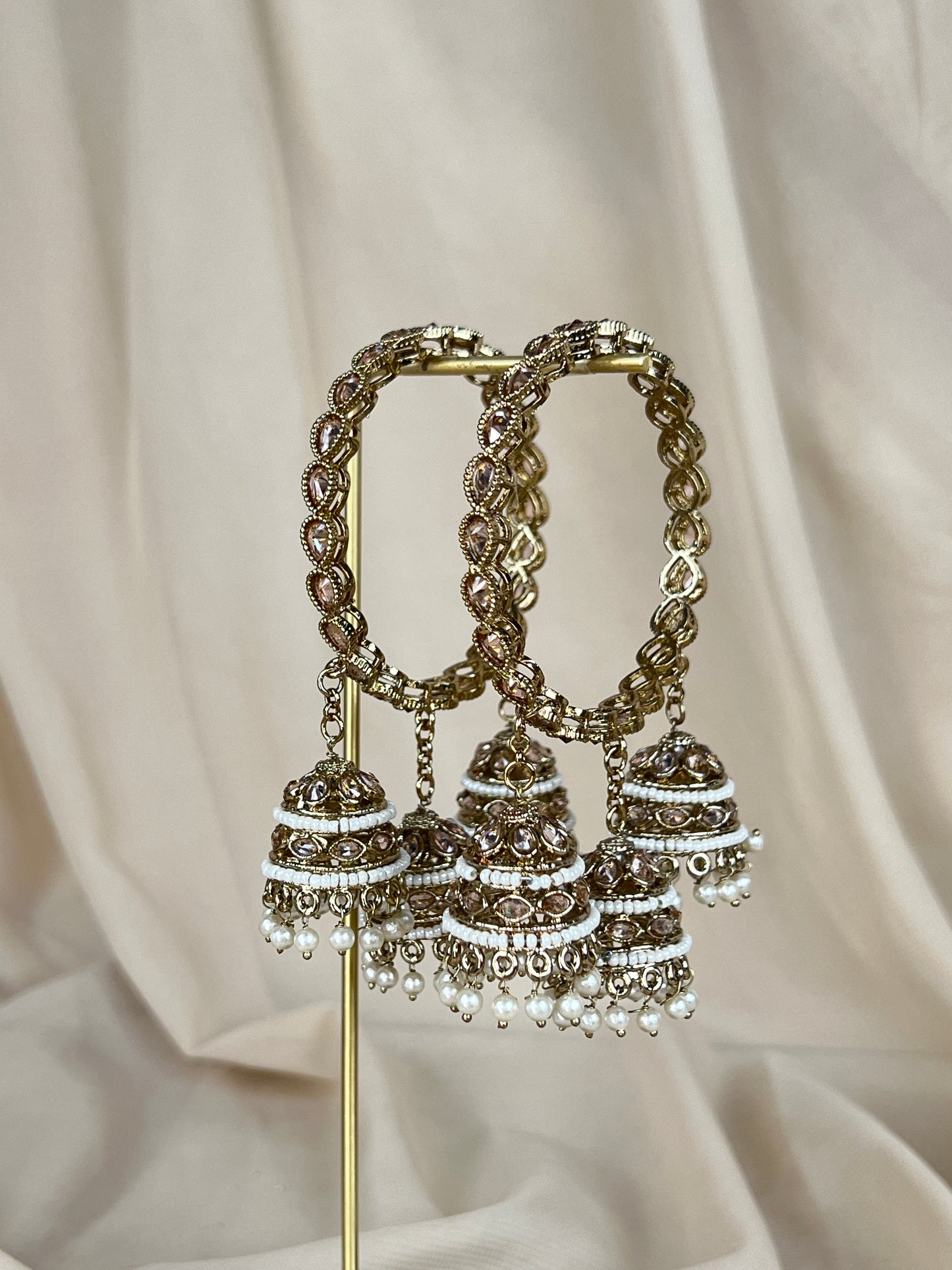 3 Jhumka Polki Pearl Bangle Pair