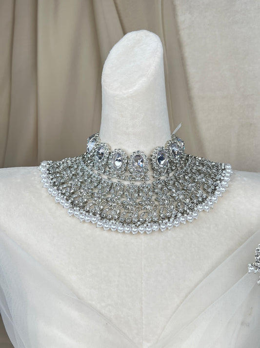 Silver Semi Bridal Choker Set