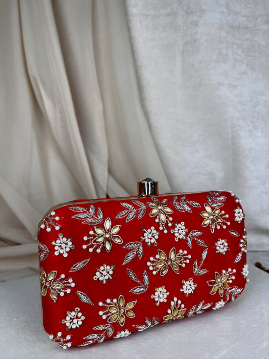 Embroidered Pearl Flower Clutch