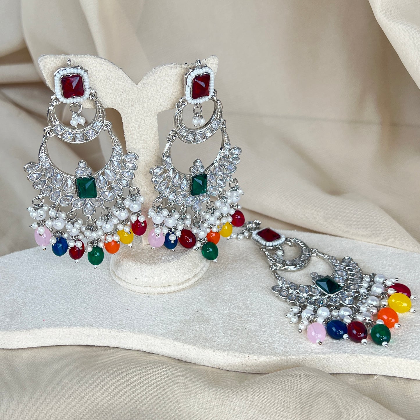 Large Silver Earring and Tikka Set