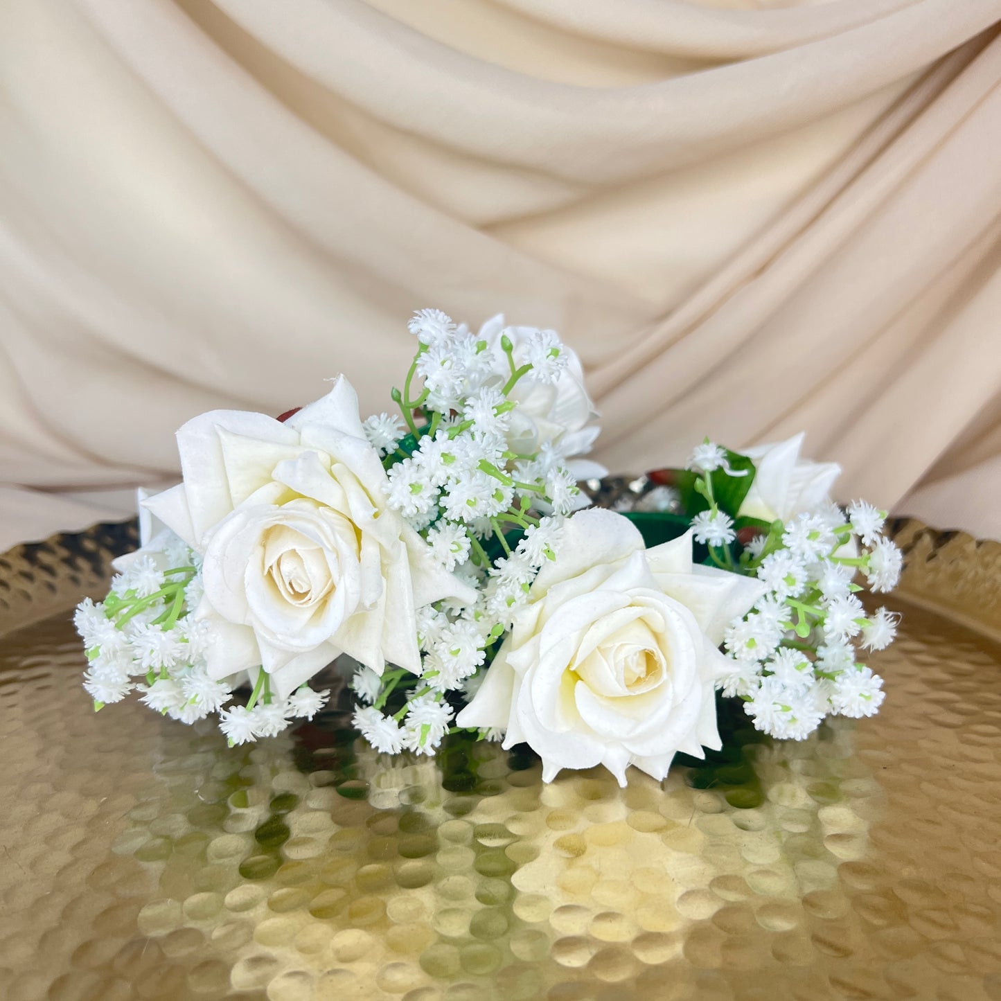 Hand Faux Rose | Baby Breath Gajra | Bangle Pair