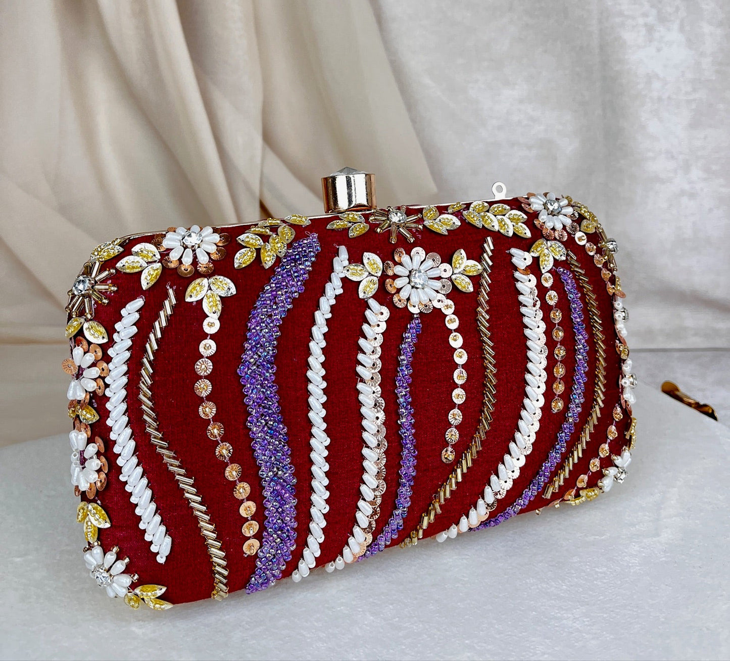 Embroidered Pearl Clutch