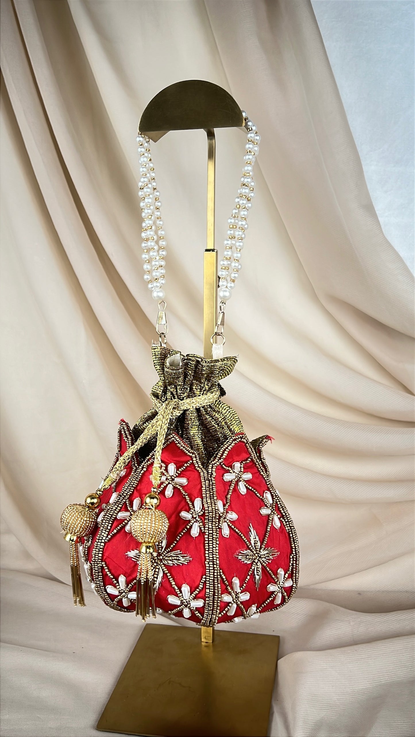 Embroidered Pearl Lotus Shaped Potli | Purse