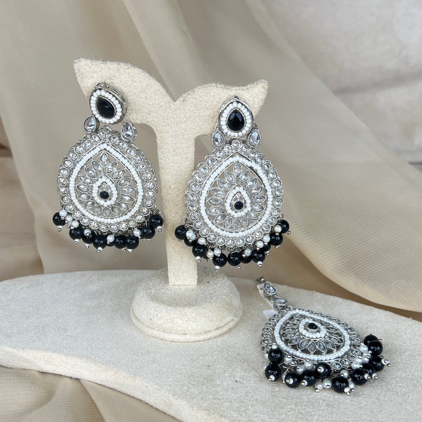 Silver Polki Earring and Tikka Set
