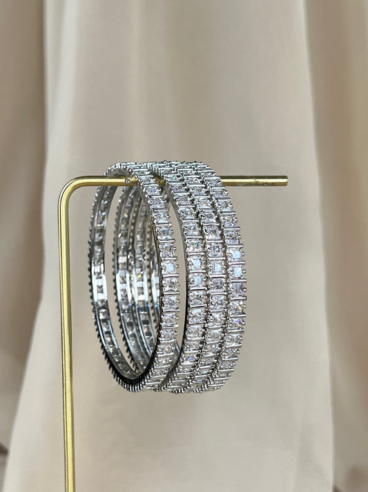 AD Stone Silver 4 Peice Bangle Set