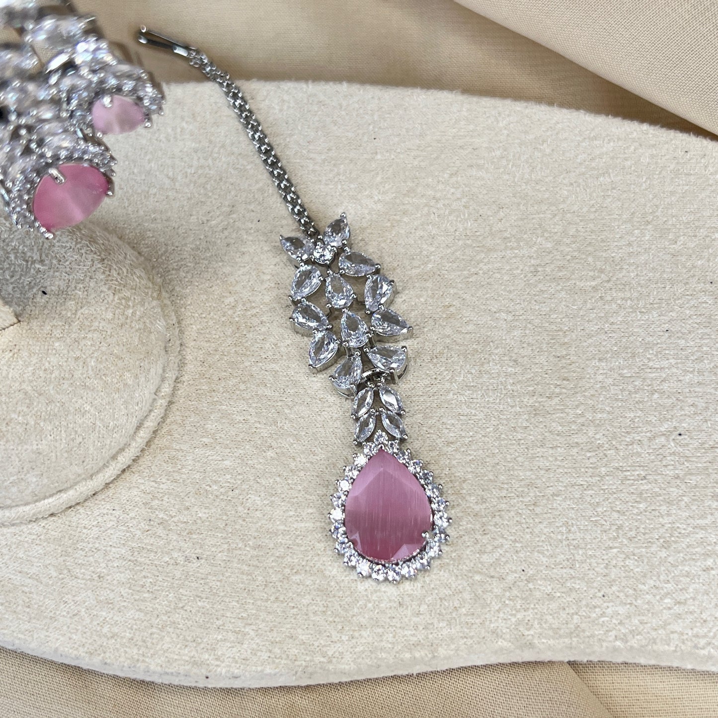 American Diamond | Pink & White Tikka Set