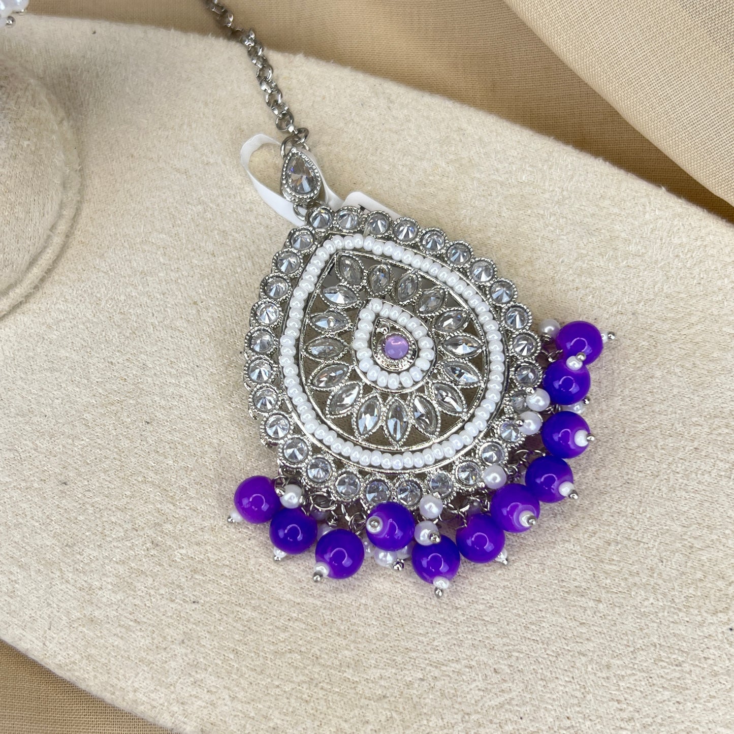 Silver Polki Earring and Tikka Set