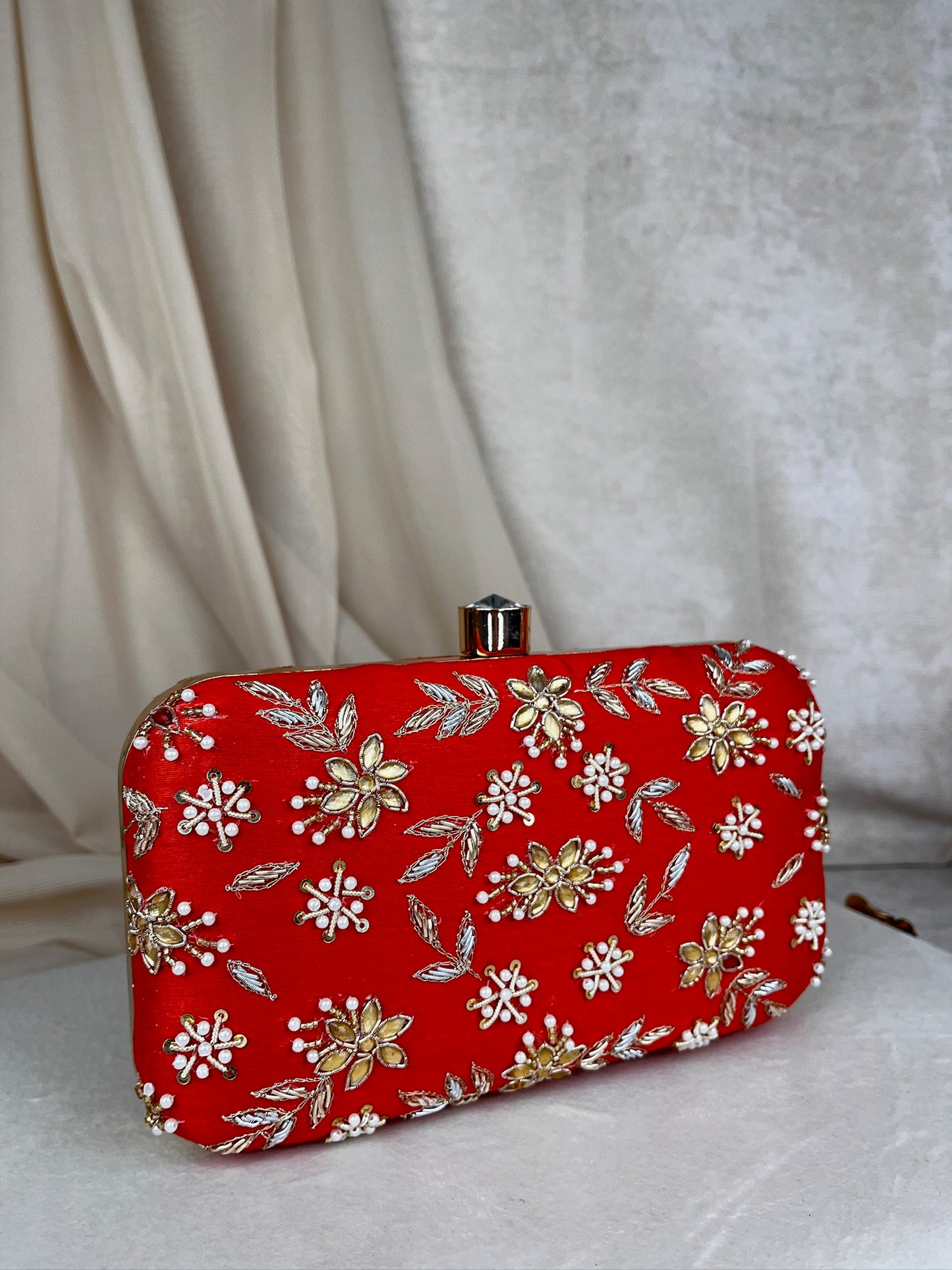 Embroidered Pearl Flower Clutch