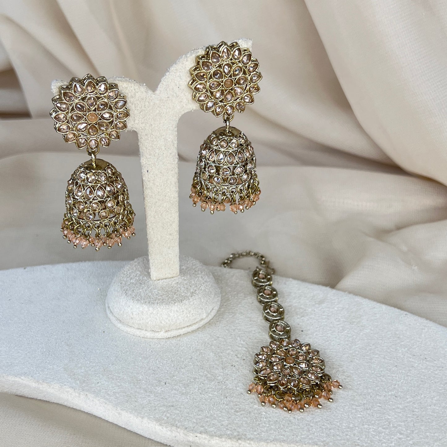 Gold Jhumka Earring & Tikka Set
