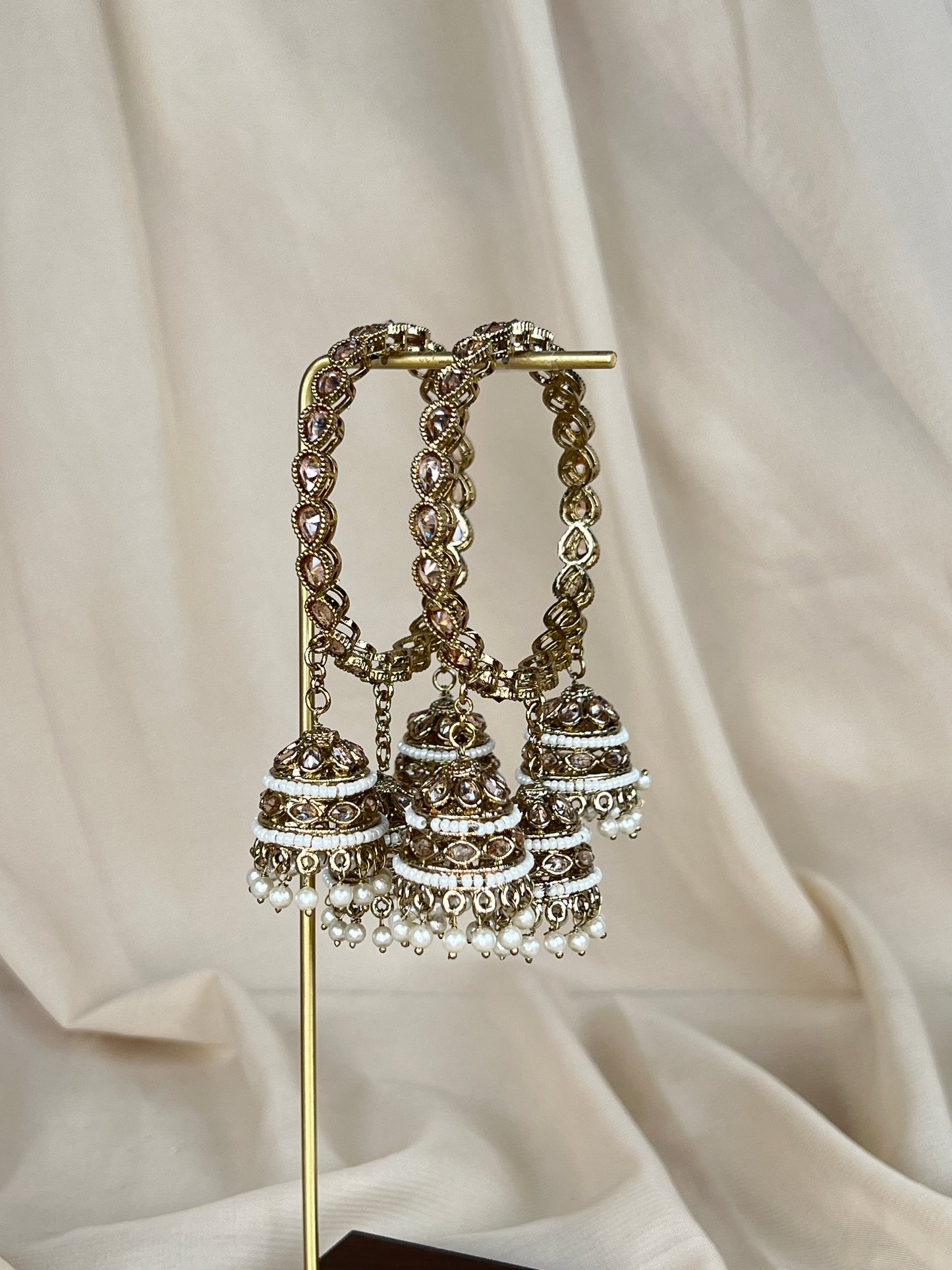 3 Jhumka Polki Pearl Bangle Pair