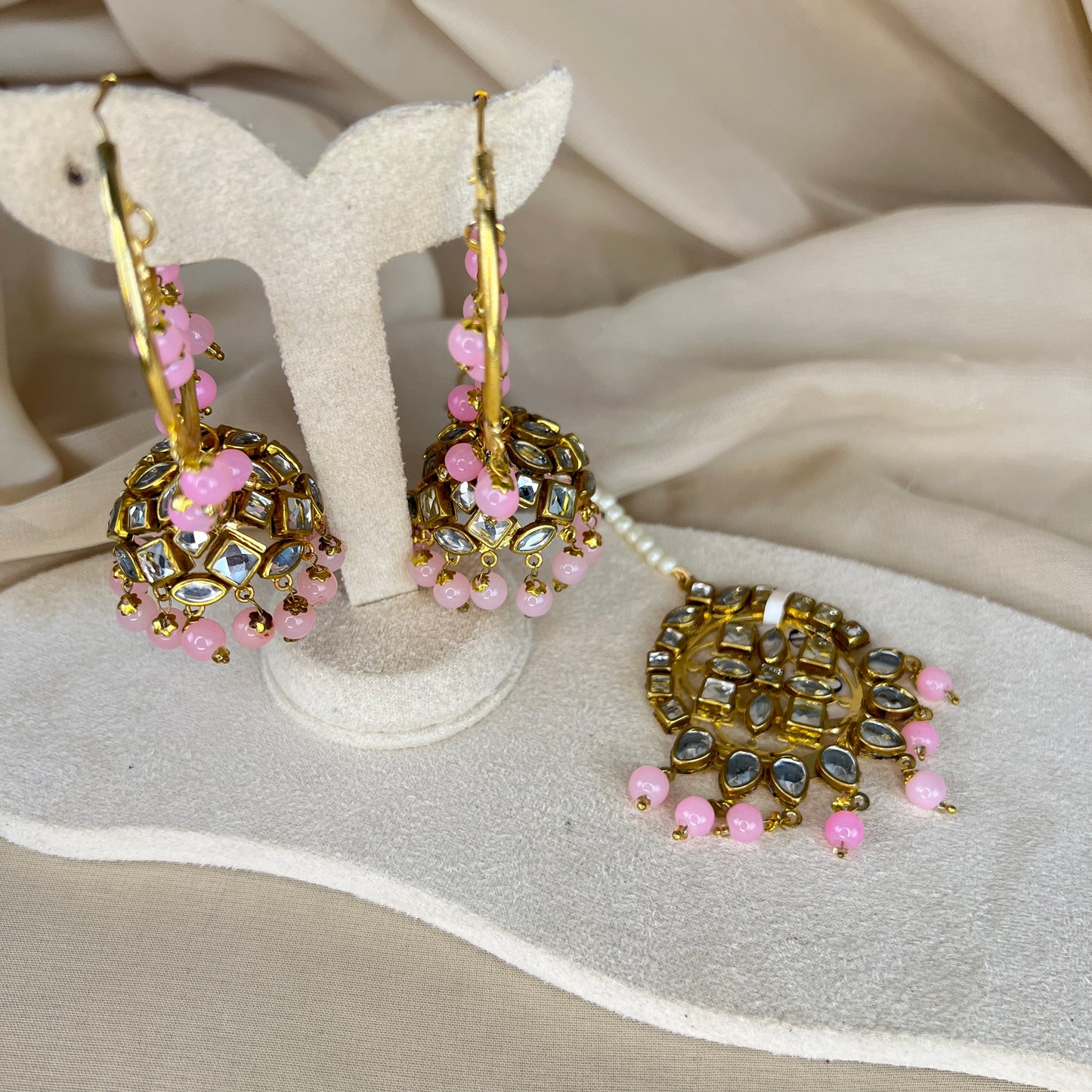Kundan Jhumka Bali Earring and Tikka Set