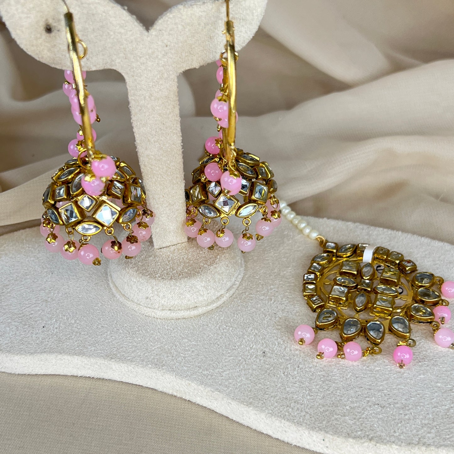 Kundan Jhumka Bali Earring and Tikka Set