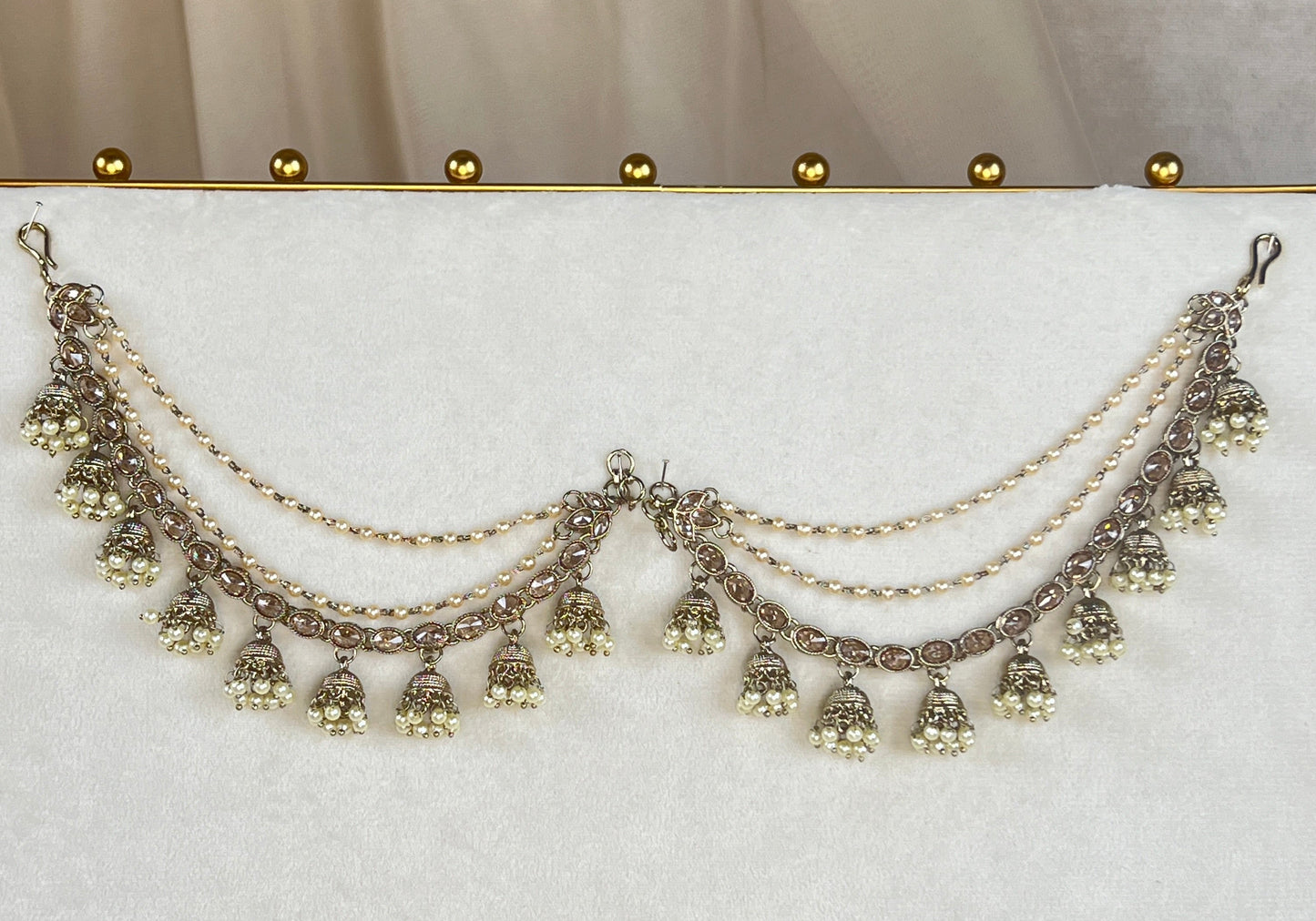 Bridal Jhumka  Polki Pearl Attachable Ear Chains | Sahare | Earring Support