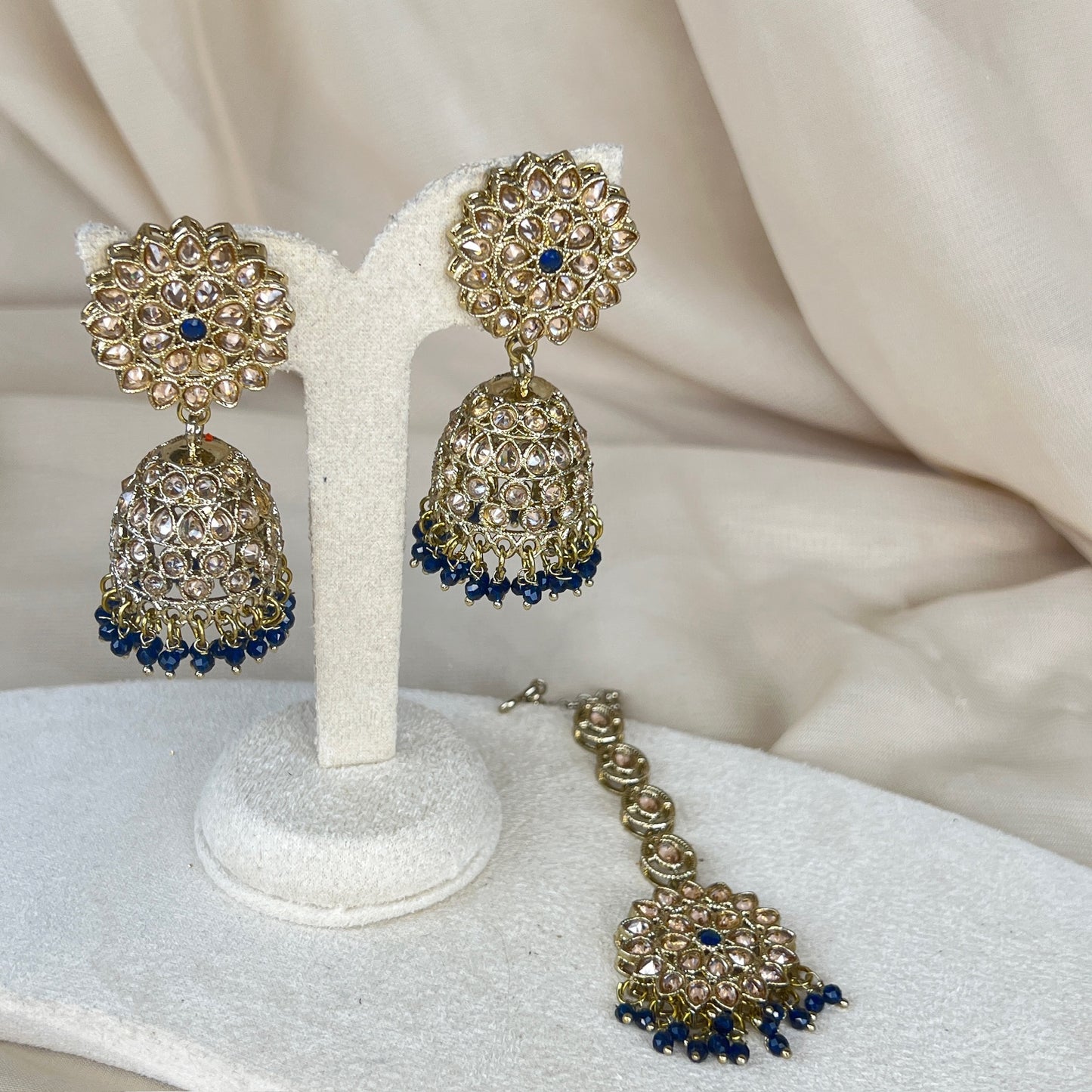 Gold Jhumka Earring & Tikka Set