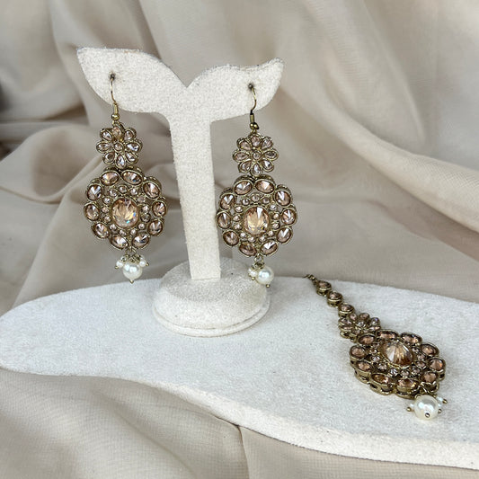 Gold Earring and Tikka Set