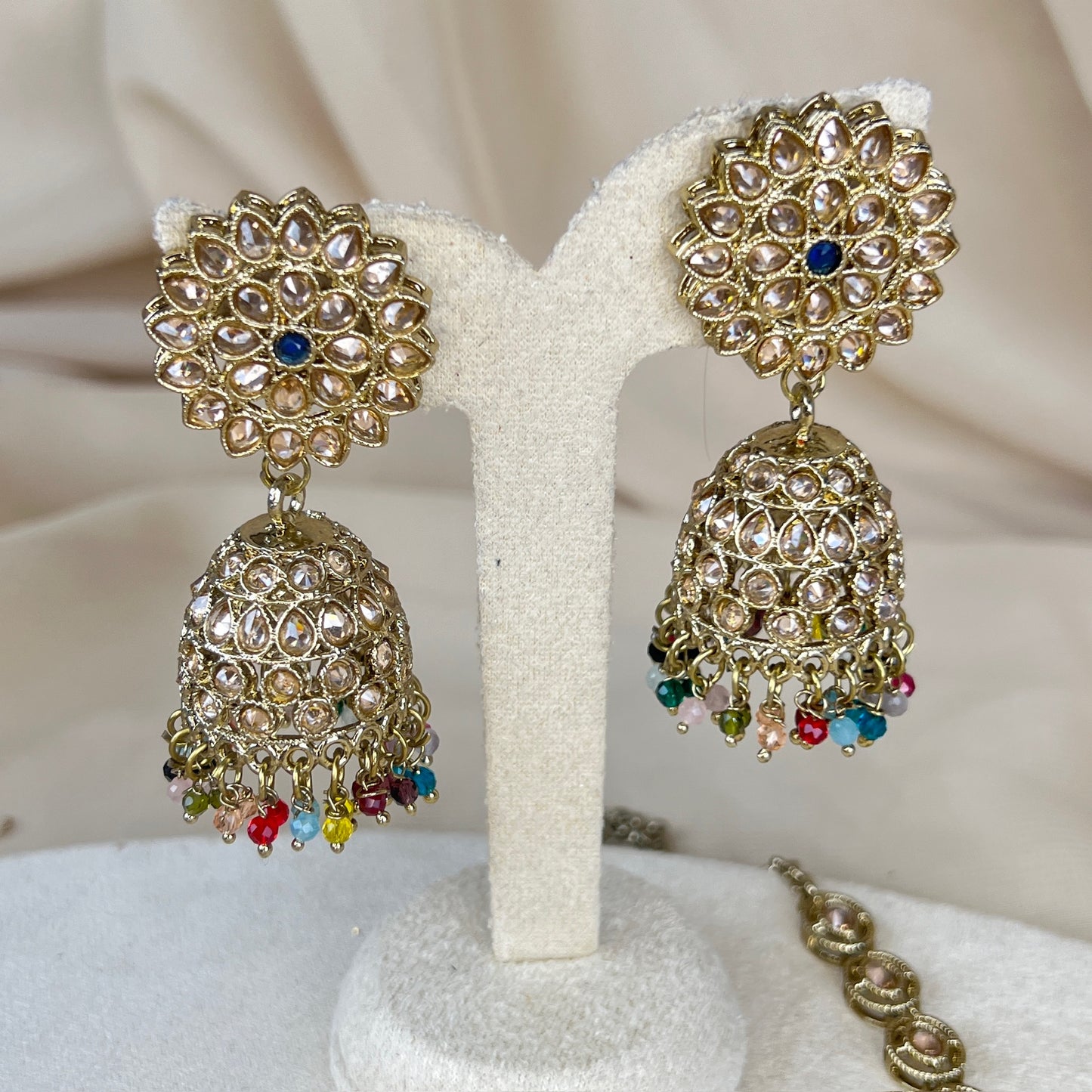 Gold Jhumka Earring & Tikka Set