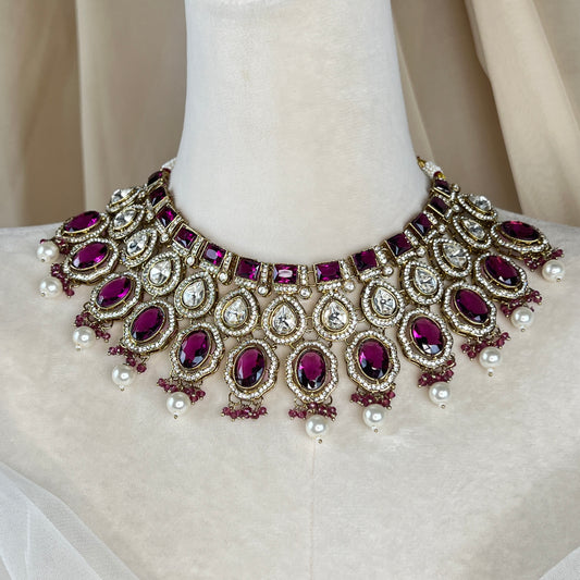 Victorian White Gold Kundan Semi Bridal Set