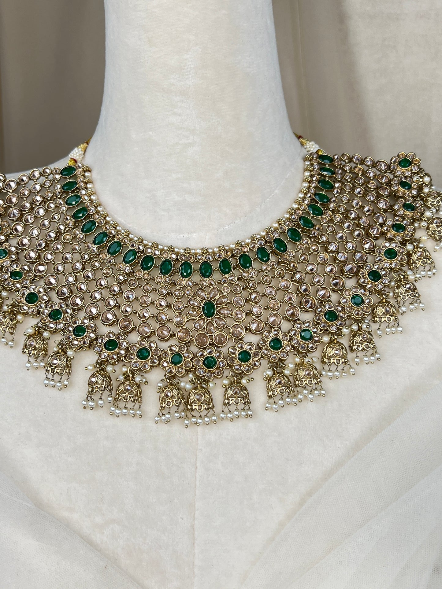 Large Semi Bridal Bib Jhumka Necklace Set