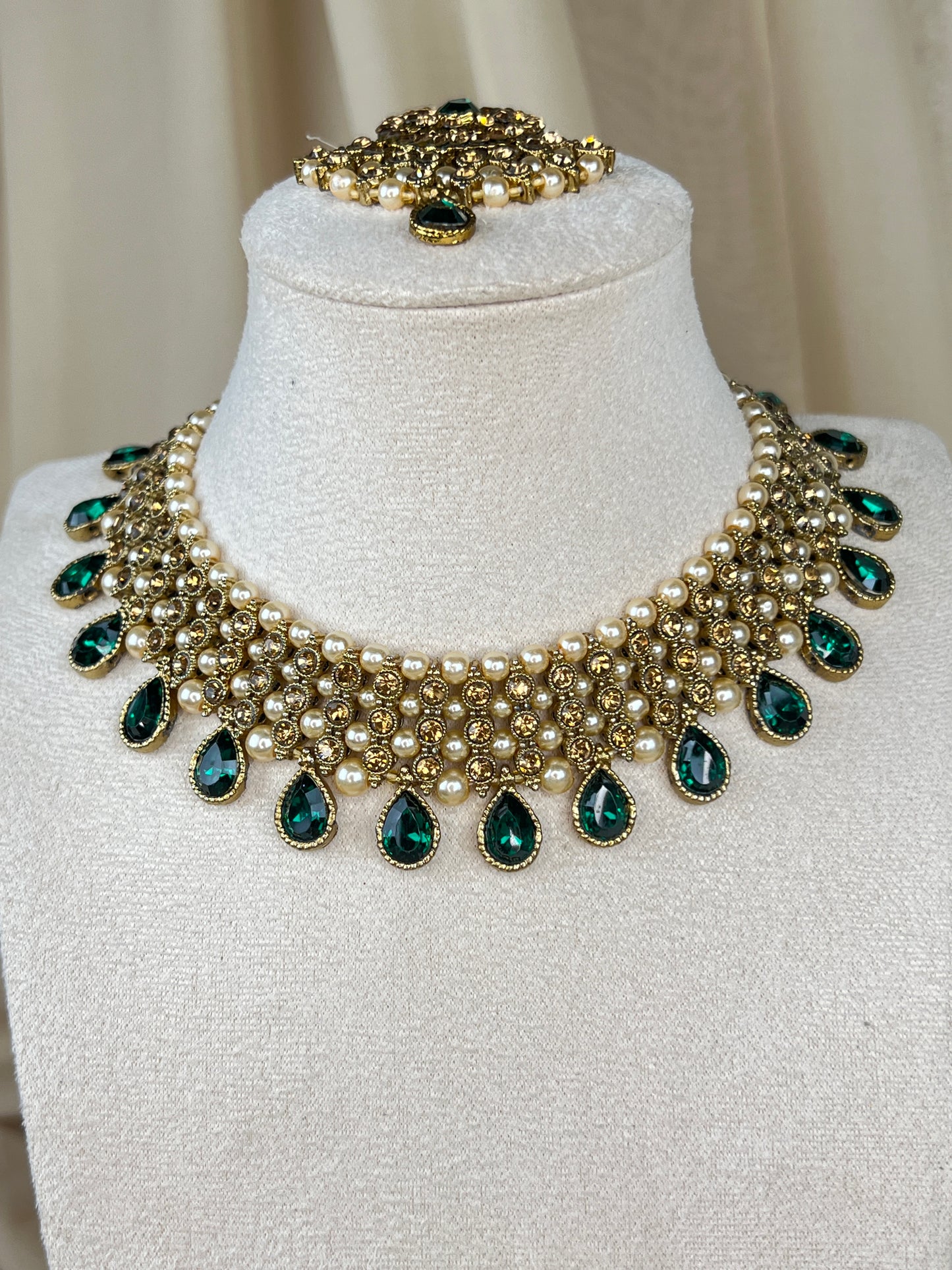 Gold Choker with Earring & Tikka