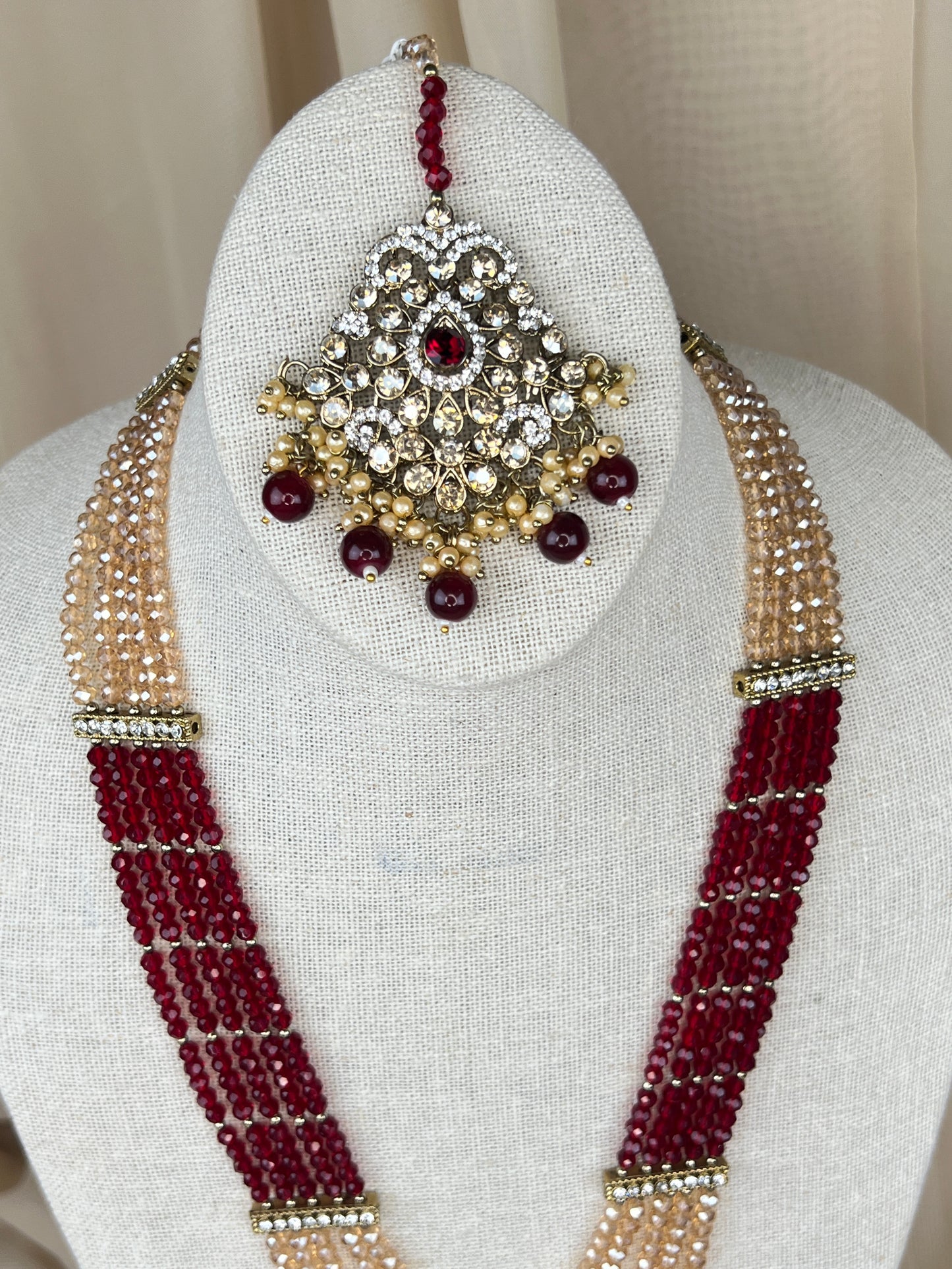 Gold Stone Long Haar Necklace Set